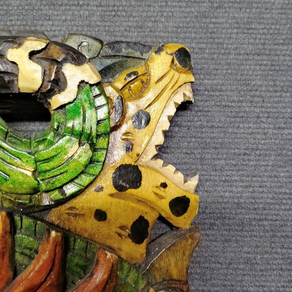 Mexican Folk Art Hand Carved Wooden Mayan Mask - Picture 5 of 9